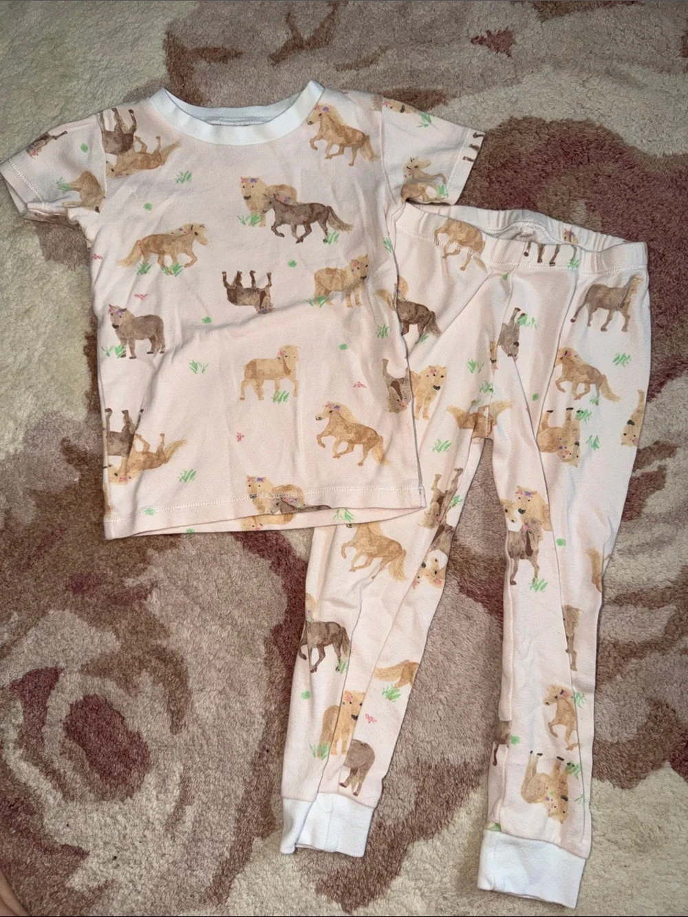 Burt's Bees Cream and Brown Pony Print Cotton Pajama Set